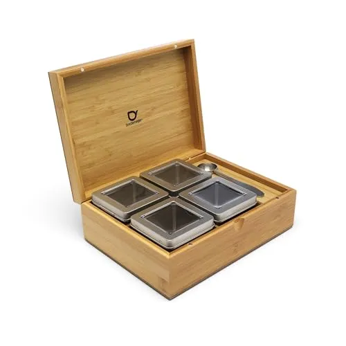 Bredemeijer kleine rechteckige Holz Teebeutelbox 14.5 x 18 cm inkl. 4 Teedosen & Teemaßlöffel
