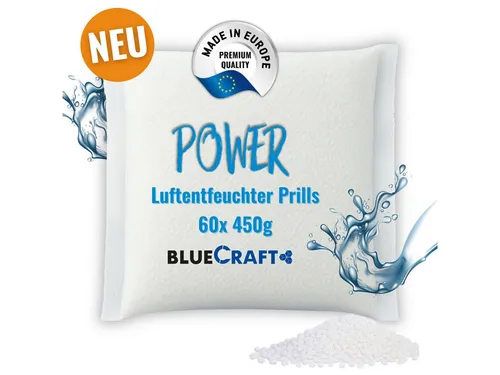 BlueCraft Luftentfeuchter Prills 12x 450g – Effektives Granulat im Vliesbeutel - Unsere Luftentfeuchter Prills bieten eine um 30 % höhere Feuchtigkeitsaufnahme und neutralisieren unangenehme Gerüche – ideal für Keller, Schlafzimmer und Wohnräume. Sofort einsatzbereit und ohne Stromverbrauch!