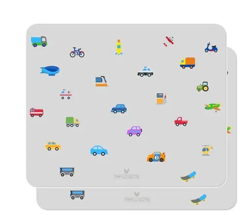 TINYLOADERS 2xSET Platzdeckchen, Platzmatte, Tischset, Placemat, Unterlage in vielen Farben und Motiven, frei von BPA, 43 cm x 34 cm, Vehicles