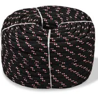 vidaXL Bootsseil Polypropylen 16mm 50m Schwarz - Tauwerk für Boote, verschleiß- und wetterfest, ideal zum Auftakeln und Festmachen von Segelbooten oder Yachten.