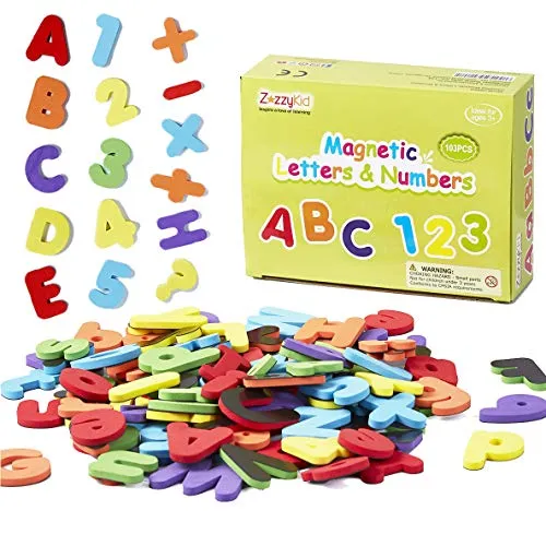 ZazzyKid Magnetbuchstaben und Zahlen für Kinder: 103 Schaumstoffmagnete für die Früherziehung -Kleinkinder Lernen & Spielen - Mathe & Alphabete