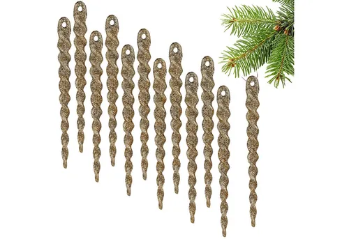 BRUBAKER Christbaumschmuck Baumschmuck Eiszapfen Glitzer - Weihnachtsbaumschmuck zum Hängen (12-tlg), Christbaumschmuck aus Kunststoff - Weihnachtsdeko Anhänger Bruchsicher