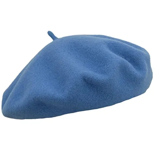 MELEGARI Baskenmütze für Damen, 100 % Wolle, Roma Beret, hergestellt in Italien, hellblau 75, One size