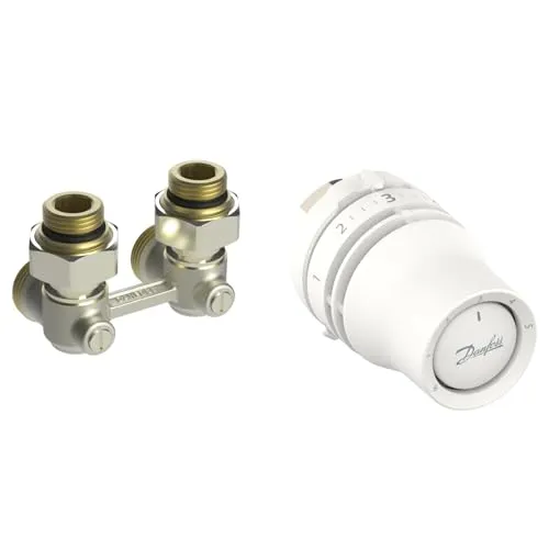Danfoss Kombi-Set 015G5131 - Redia Heizkörperthermostat + Ventil in Eckausführung, für Heizkörper mit Bodenanschluss und M30-Ventileinsatz, Weiß