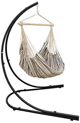AMANKA XXL Hängesessel mit Gestell - Hängestuhl 185x130cm mit 210cm Metall Ständer für Garten - Großer Outdoor & Indoor Hängesitz für Erwachsene - Metallgestell Wetterfest für Balkon und Terrasse