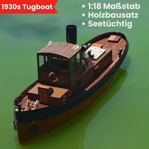 1930s Dampfschlepper Schiffsmodell Bausatz 720x180x270mm Lasercut Holz Bauteile