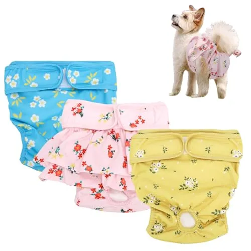 Nobleza 3 Stück Hundewindeln, Wiederverwendbare Läufigkeitshose für Hündinnen, Hochsaugfähige Physiologische Hundehose, Waschbare Schutzhose bei Läufigkeit und Inkontinenz, für Weibliche Haustiere, L