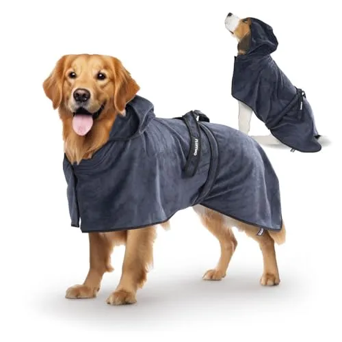 FLUFFINO® Hundebademantel - Saugfähig und schnelltrocknend - Hundebademantel in Größe L, ideal für nasse Hunde, mit praktischem Klettverschluss und schnelltrocknendem Material, perfekt für nach dem Baden oder im Regen.