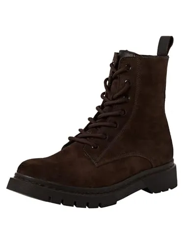 Schnürstiefelette TAMARIS, Damen, Gr. 38, braun - Wanderschuhe aus dunkelbraunem Veloursleder, klassischer Stil mit Blockabsatz und Ziernähten, ideal für den Herbst.
