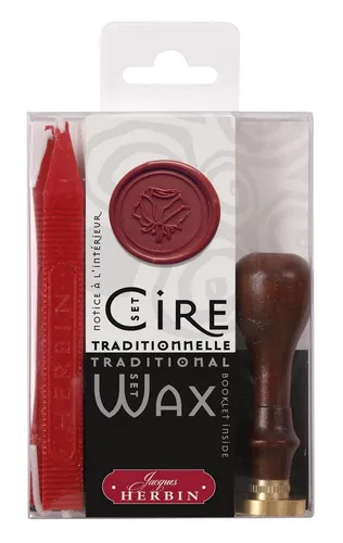 Herbin Stempel Herbin Siegellack Set Rose - Traditionelles Set für Siegelwachs mit 2 Wachsstangen, Holzgriff und Siegel. Ideal für kreative Projekte und als Geschenk. Entdecken Sie das Handwerk des Siegels wie einst die Könige!