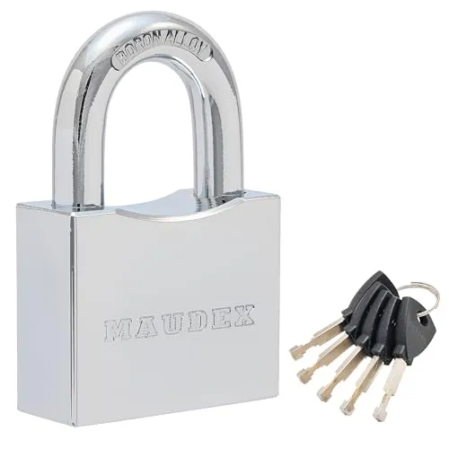 Maudex® RPB50 Hochleistungs-Vorhängeschloss – 10 mm gehärteter, schnittfester Bügel, wetterfester Chromkörper | Inkl. 5 Schlüssel, ideal für Spinde, Fitnessstudios, Schulen & Tore