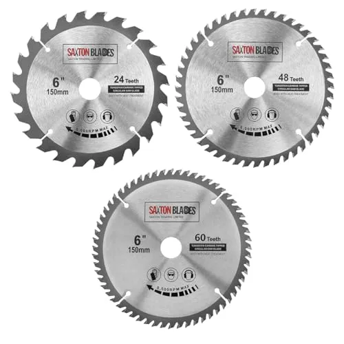 3x Saxton TCT Kreissägenblätter 150 mm x 20 mm Bohrung 24, 48 & 60 Zähne + 16 mm und 10 mm Ring, kompatibel mit Ryobi Bosch Makita Dewalt