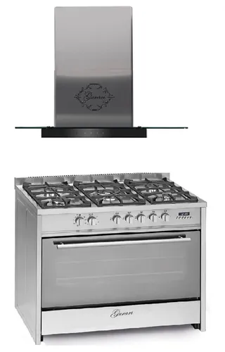 Gurari GCH E 911 X Gas Elektro Standherd 90 cm mit Dunstabzugshaube - Hochwertiger 90 cm freistehender Standherd mit 5 Gasbrennern und digitaler Anzeige. Energieeffizienzklasse A für effizientes Kochen. Ideal für moderne Küchen!