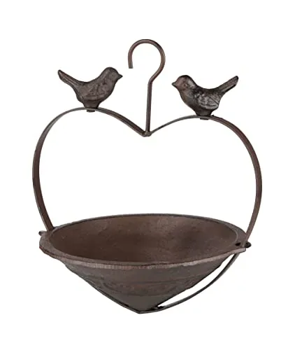 Vogelfutterstation - 25 cm x 22 cm - Hängetränke antik braun aus Gusseisen zum Aufhängen - Vogel Futter Wasser Tränke Terrasse Garten Deko