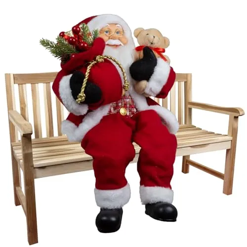 Monopol Christmas Paradise sitzender Weihnachtsmann 45cm Kantenhocker mit rotem Mantel Deko Figur Santa rot-Gold
