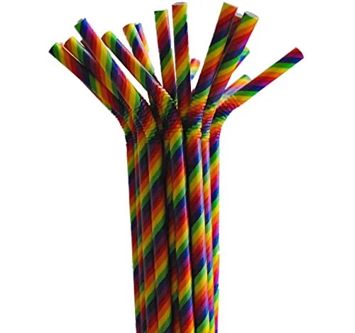 Trinkhalme Papier Einweg-Strohhalme mit Knick bunt gestreift 