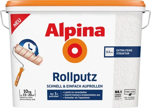 Alpina Rollputz 10 kg Eimer extrafein 0,5 mm - Farben – Hochwertiger Rollputz für eine feine, strukturierte Oberfläche, ideal für kreative Wandgestaltungen.
