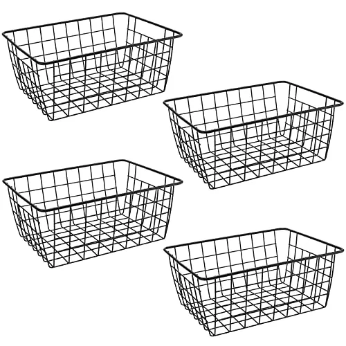MUKLEI 4 Stück Draht Aufbewahrungskörbe, Metall Drahtkorb Schwarz, Draht Körbe Organizer Bins Pantry Storage Bin Korb für Bad, Kühlschrank, Büro, Gefrierschrank, Schrank, Regal, 28 x 22 x 12 cm