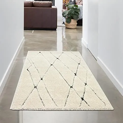 CARPETIA Teppich flauschig Rautenteppich für Flur & Diele Größe 80x150 cm