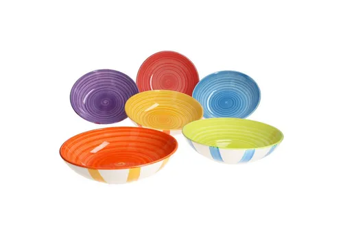 MamboCat Suppenteller Summer Stripes 6er Set - Bunte Steingut Teller - 6 tiefen Suppenteller aus robustem Steingut, perfekt für sommerliche Suppen und Eintöpfe, bringen Farbe auf den Tisch.