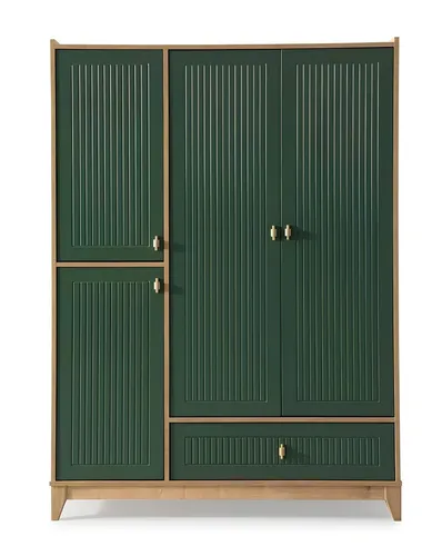 Luxuriöser Grüner Kleiderschrank für Kinderzimmer - Moderner Kleiderschrank mit 4 Türen und 1 Schublade, ideal für die Aufbewahrung von Kleidung. Robustes Holzdesign, bietet viel Stauraum auf nur 48 cm Breite. Perfekt für Kinder und Jugendliche.