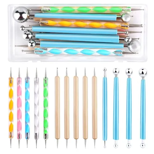 Riddur 14 Stücke Nail Punktierung Werkzeug Set, Punktierung Set, Punktierung Stifte Set, Dotting Tool Nägel für mit Aufbewahrungsbox, Punktierung Tools, Nagel Design, Nagel Art Stifte für Rock Malerei