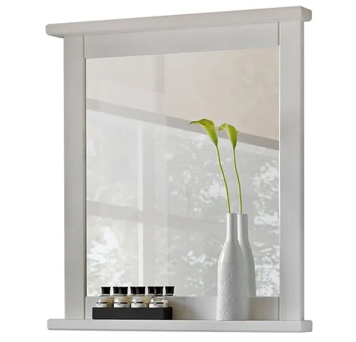 Lomadox Landhaus Badezimmermöbel Spiegel aus Massivholz - Dekorative Wandspiegel im romantischen Landhaus Design, gefertigt aus weiß gebleichtem Kiefernholz mit hoher Kratz- und Stoßfestigkeit.