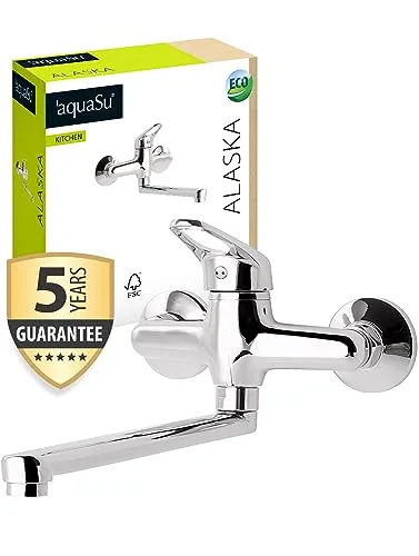 aquaSu® Küchenarmatur Alaska - Eleganter Wasserhahn für Ihre Küche - Armaturen mit schwenkbarem langen Auslauf und wassersparender Mischdüse für umweltfreundlichen Wasserverbrauch. Hochwertiger Messingkern sorgt für Langlebigkeit und einfache Wandmontage.