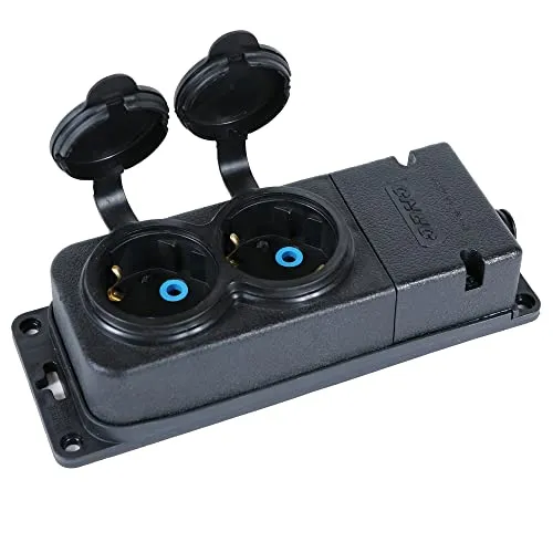 Verteiler-Steckdosenleiste 2-Fach schwarz IP44 - Steckdosen & Zubehör - Wetterfeste IP44 Steckdosenleiste mit 2 Schutzkontaktsteckdosen, ideal für den Außenbereich und sichere Nutzung bis 250V und 16A.