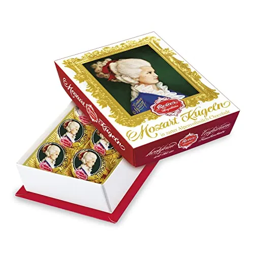 Reber, Constanze Mozart-Kugeln Barock, 6er Packung, Kugeln aus Alpenmilch Schokolade, Gefüllt mit Pistazien, Marzipan, Mandeln, Haselnuss-Nougat, 120g (6 Constanze Stück)
