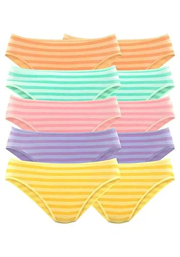 Goin Damen Slips Bikinislips | 10 Stück (36/38, Bunt) - Funktionsunterwäsche mit hohem Baumwollanteil, bequem und atmungsaktiv für den ganzen Tag.