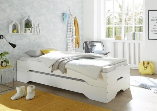 Stella Trading DOUBLE Doppelbett 90 x 200 cm - Stilvolles Stapelbett aus massiver Kiefer in Weiß - Betten - Flexibles Doppelbett mit zwei Liegeflächen, wandelbar in zwei Einzelbetten, ideal für verschiedene Schlafzimmerkonzepte.