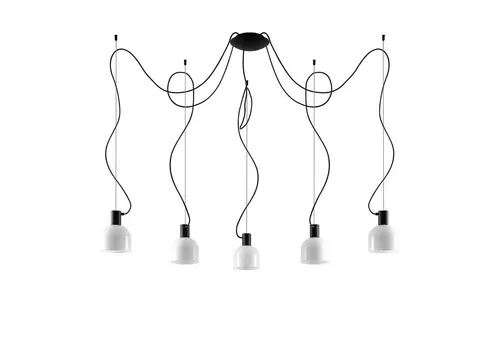 Lucande Hängeleuchte Serina, 5 x 60 W - Hängeleuchte mit eleganten Glasschirmen, ideal für Wohn- und Esszimmer, sorgt für gemütliche Lichtwirkung und stilvolles Ambiente.