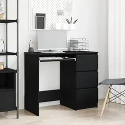 vidaXL Schreibtisch Schwarz Eichen-Optik 90x45 cm - Kinderschreibtisch mit 3 Schubladen, ideal für organisierten Stauraum und stilvollen Arbeitsbereich; robust und pflegeleicht aus langlebigem Holzwerkstoff.