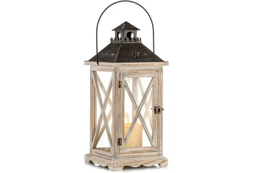 LuxusKollektion Kerzenlaterne Laterne Holz Windlicht Garten Kerzen Glas Vintage 48cm Natural
