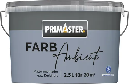 Primaster Farbambiente Wandfarbe matt nebelblau 2,5 L - Hochwertige Wandfarbe in nebelblau, ideal für ein ansprechendes Raumambiente. Mit 2,5 L Inhalt für ein optimales Farberlebnis im Innenbereich.