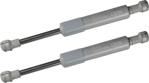 Kesseböhmer Möbelbeschlag Gasdruckfeder 450 N, 2 Stück - Hochwertige 450 N Gasdruckfedern für Kesseböhmer HSB, ideal für sanftes Öffnen von Möbeln. Inklusive Montageanleitung, perfekt als Ersatzteil für langlebige Beschläge.