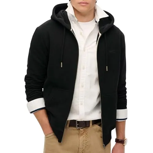 Superdry ESSENTIAL LOGO ZIP HOODIE HB Kapuzensweatjacke - Herren-Sweatjacke in Schwarz, aus weicher angerauter Sweatware für höchsten Tragekomfort. Ideal für Sport und Freizeit mit modischem Slim Fit und praktischer Kängurutasche.
