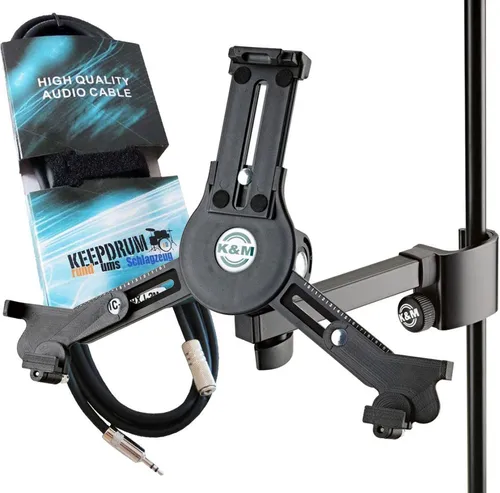 König & Meyer Tablet-Halterung K&M 19791 Tablet-Halter mit 3m Miniklinken-Kabel, (bis 13 Zoll, Universal, mit Verlängerungskabel)