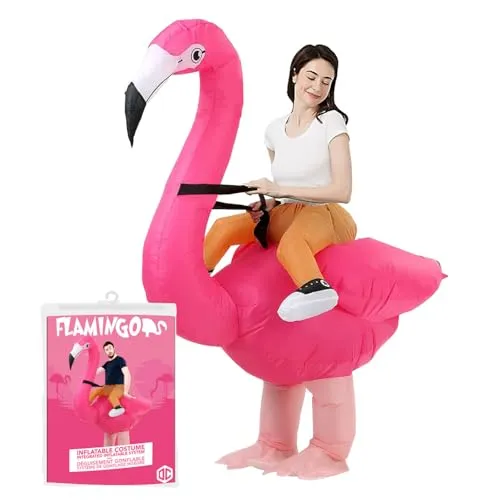 AirSuit® Aufblasbares Kostüm Rosa Flamingo - Kostüm-Outfits für Erwachsene, außergewöhnliches aufblasbares Kostüm mit 2 Ventilatoren für einfaches Aufblasen, ideal für Partys und Festivals.
