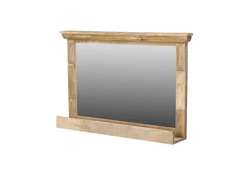 Baario Badspiegel PAZIN 100x65cm mit Ablage aus massivem Mangoholz - Eleganter Badspiegel im Vintage Design mit praktischer Ablage für Utensilien. Jedes Stück ein Unikat aus massivem Mangoholz, ideal für Ihr Badezimmer.
