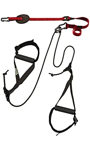 eaglefit - Premium Sling-Trainer „Allround“ für Zuhause & Unterwegs inkl. Umlenkrolle, Türanker, Poster - Schlingentrainer verstellbar 90-310cm - Slingtraining Suspension Training Strap System (rot)