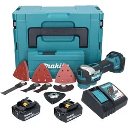 Makita DTM 52 RTJX4 Akku Multifunktionswerkzeug mit 2x Akku - Multifunktionswerkzeug mit bürstenlosem Motor, inklusive 2 leistungsstarker 5 Ah Akkus und Zubehör für maximale Flexibilität und Effizienz bei jedem Projekt.
