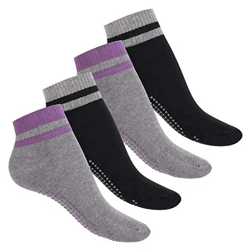 Celodoro Damen und Herren Yoga & Wellness Socken (4 Paar), ABS Söckchen mit Frottee-Sohle - Variante 1 39-42