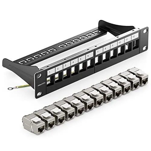deleyCON 12 Port Patchpanel Set mit Keystone Modulen von deleyCON