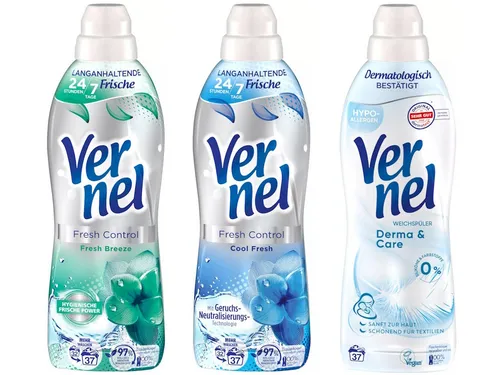 Vernel Fresh Control Cool Fresh & Fresh Breeze & Derma & Care 3x37 WL (111WL) Weichspüler (Spar-Set, [3-St. für sensible Haut & 24/7 Frische)