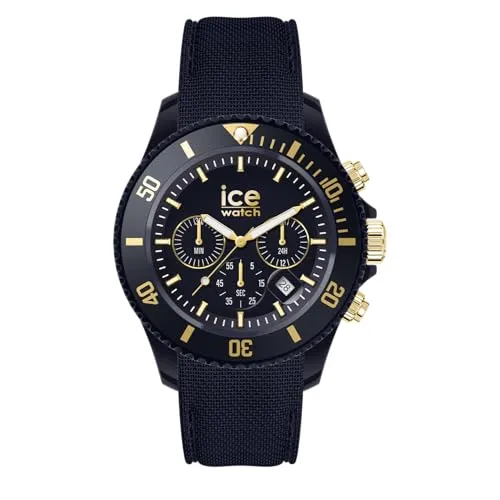 ICE-WATCH Ice Chrono Dark Blue Gold - Blaue Herrenuhr mit Plastikarmband - Trendige Herrenuhr mit Stoppuhr und Kalenderfunktion, ideal für besondere Anlässe. Wasserdicht bis 10 bar, mit komfortablem Silikonarmband und stilvollem Design.