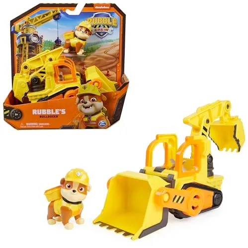 Rubble & Crew - Planierraupen-Baufahrzeug (Basis Fahrzeug) mit Rubble-Figur, bewegliche Planierraupenschaufel & funktionierender Bagger, authentisches Spielzeug aus TV-Serie, für Kinder ab 3 Jahren