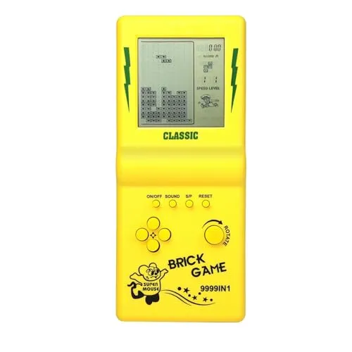 CZT Großbild-Ziegel Spielkonsole klassisches Puzzle eingebaut 23 Spiele Geschwindigkeit/Schwierigkeitsgrad einstellbar mit 2 AA-Batterien (Nicht im Lieferumfang enthalten) (Gelb)