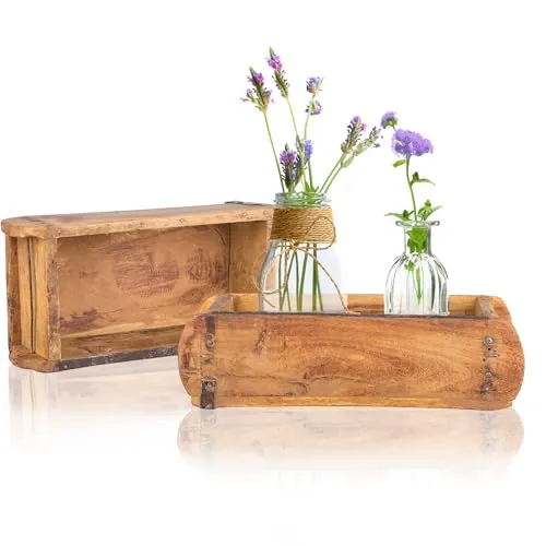 BigDean 2 Stück alte Holzkiste - 32x15x9 cm - Vintage Ziegelform aus recyceltem Holz - Jedes Stück EIN Unikat - Dekokiste Holzdeko Holzbox Küchen-Organizer
